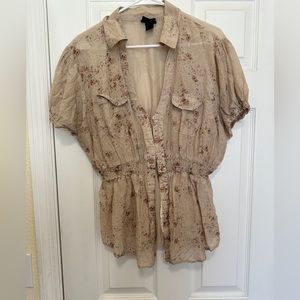 NBW Torrid Tan Blouse with Gold Detailing on the front